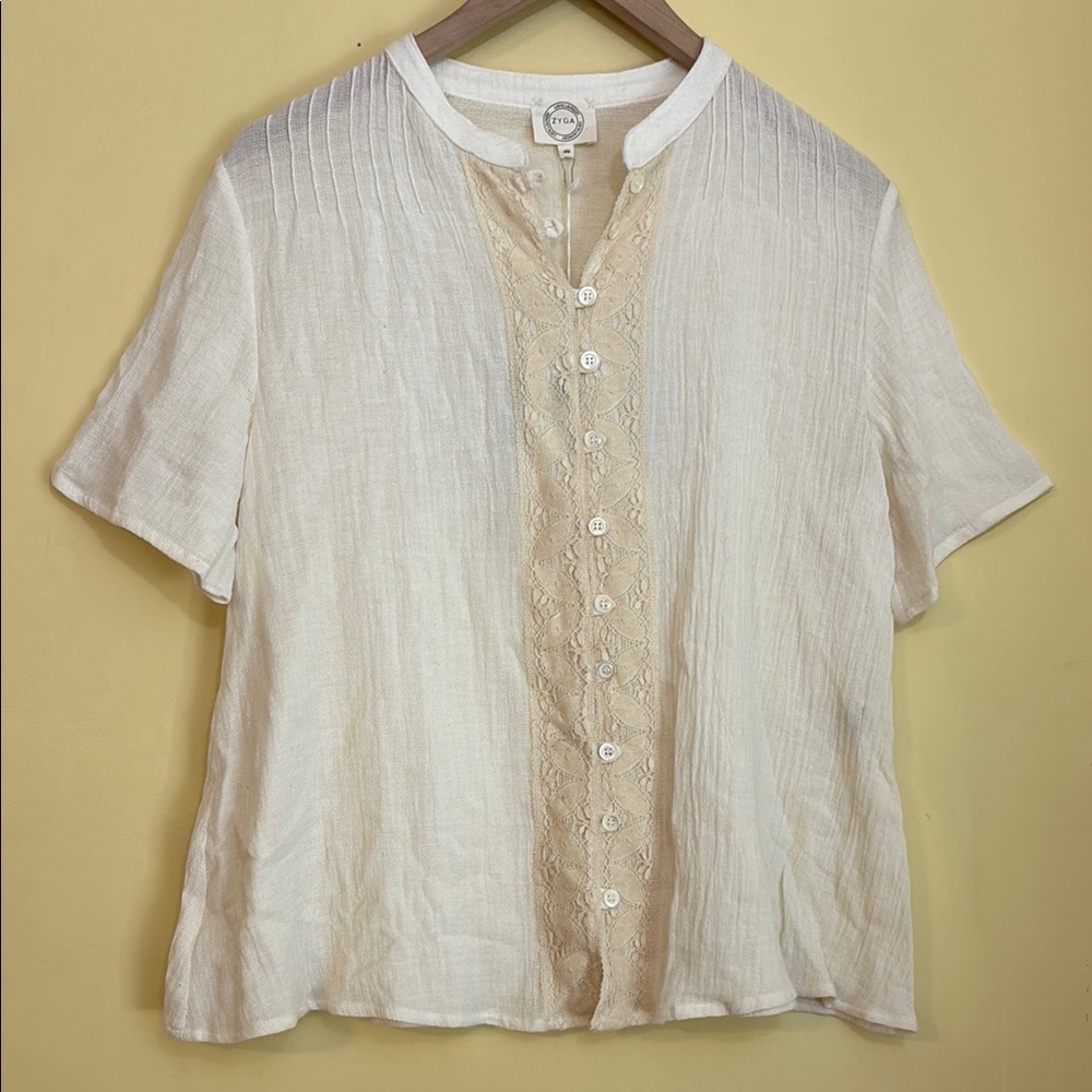 Zyga Lin'n Laundry NWT Medee Chemise Ivory Cotton Gauze Button Up Lace Top FR 40 - Picture 17 of 17